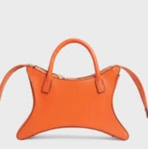 Orange Structured Shoulder Bag with Top Handles